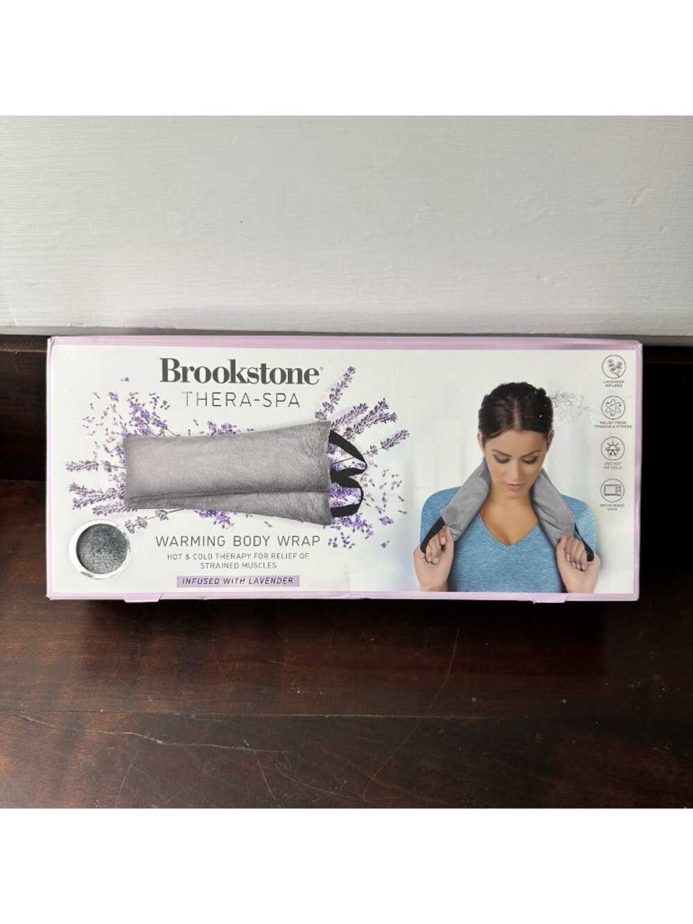 NIB Brookstone Thera-Spa Warming Body Neck Wrap Lavender Infused Soft Gray